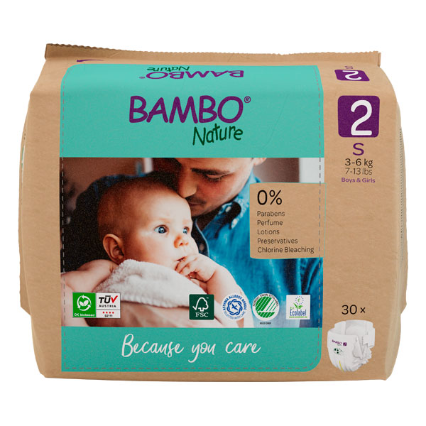 Couches écologiques pour bébés - Mini (2/S) : 3-6kg - BAMBO - 30 pcs