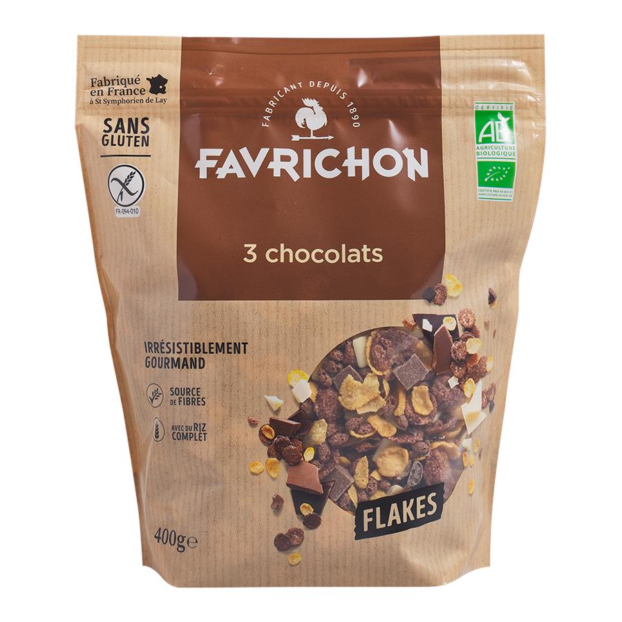 Flakes aux 3 chocolats (sans gluten) - 400 gr - Favrichon