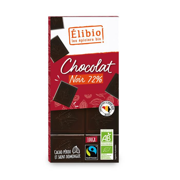 Tablette chocolat noir 72% - 100 gr - Élibio