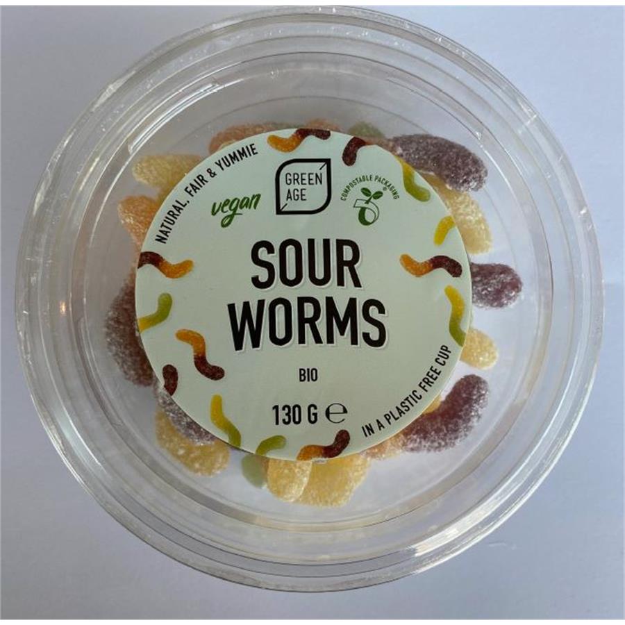 Bonbons vegan &quot;Sour Worms&quot; - 130 g - Green Age