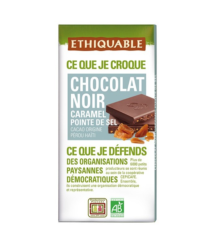 Chocolat Noir Caramel pointe de sel - 100g - Ethiquable