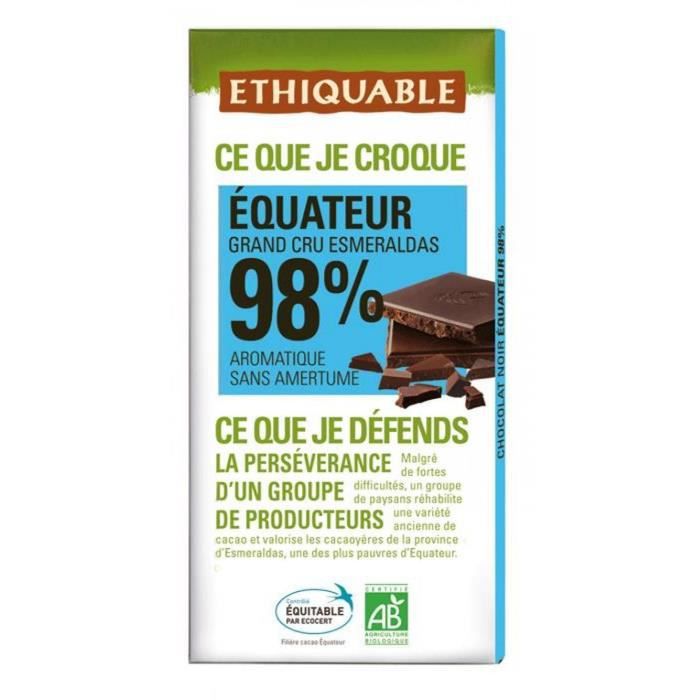 Chocolat noir 98% - 100g - Ethiquable